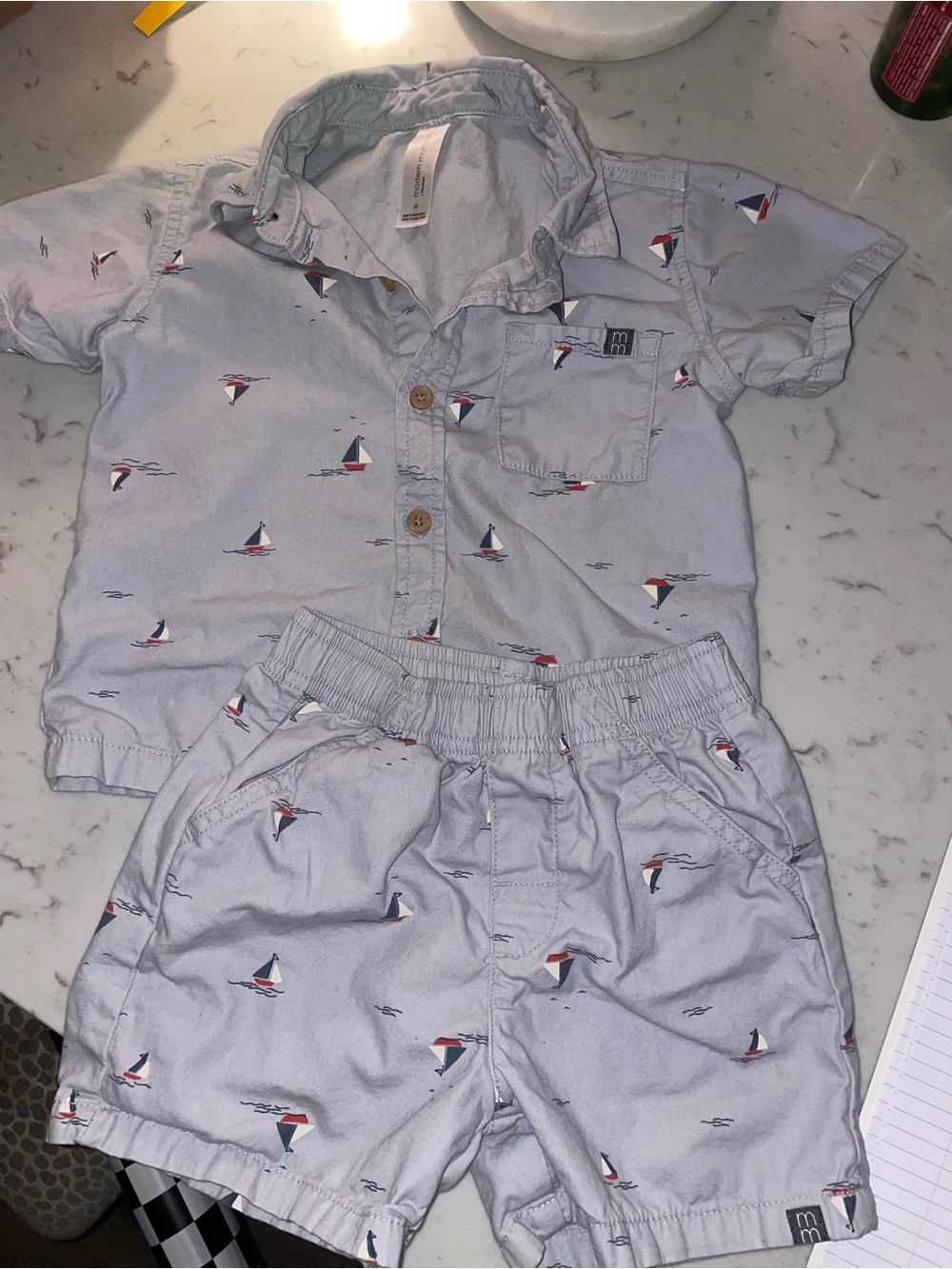 Baby/ Toddler Light Blue Sailboat Shirt & Shorts Set 3T